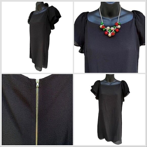 Betsey Johnson Black Sheath Flutter Short Sleeve Knee Length Dress Women’s 6 - Picture 1 of 15
